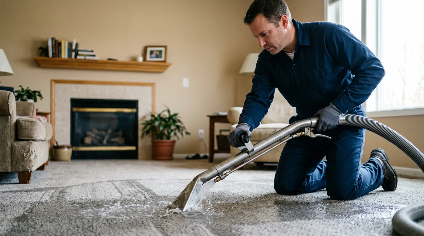 Water damage restoration technician working near Poplar, WI